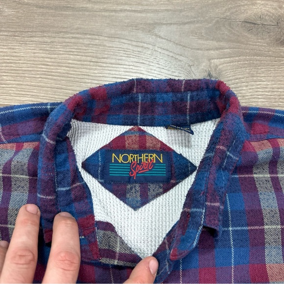 Vintage Northern Spirit Thermal Lined Flannel Blue Red Button Up Men’s Sz Large - Picture 6 of 8